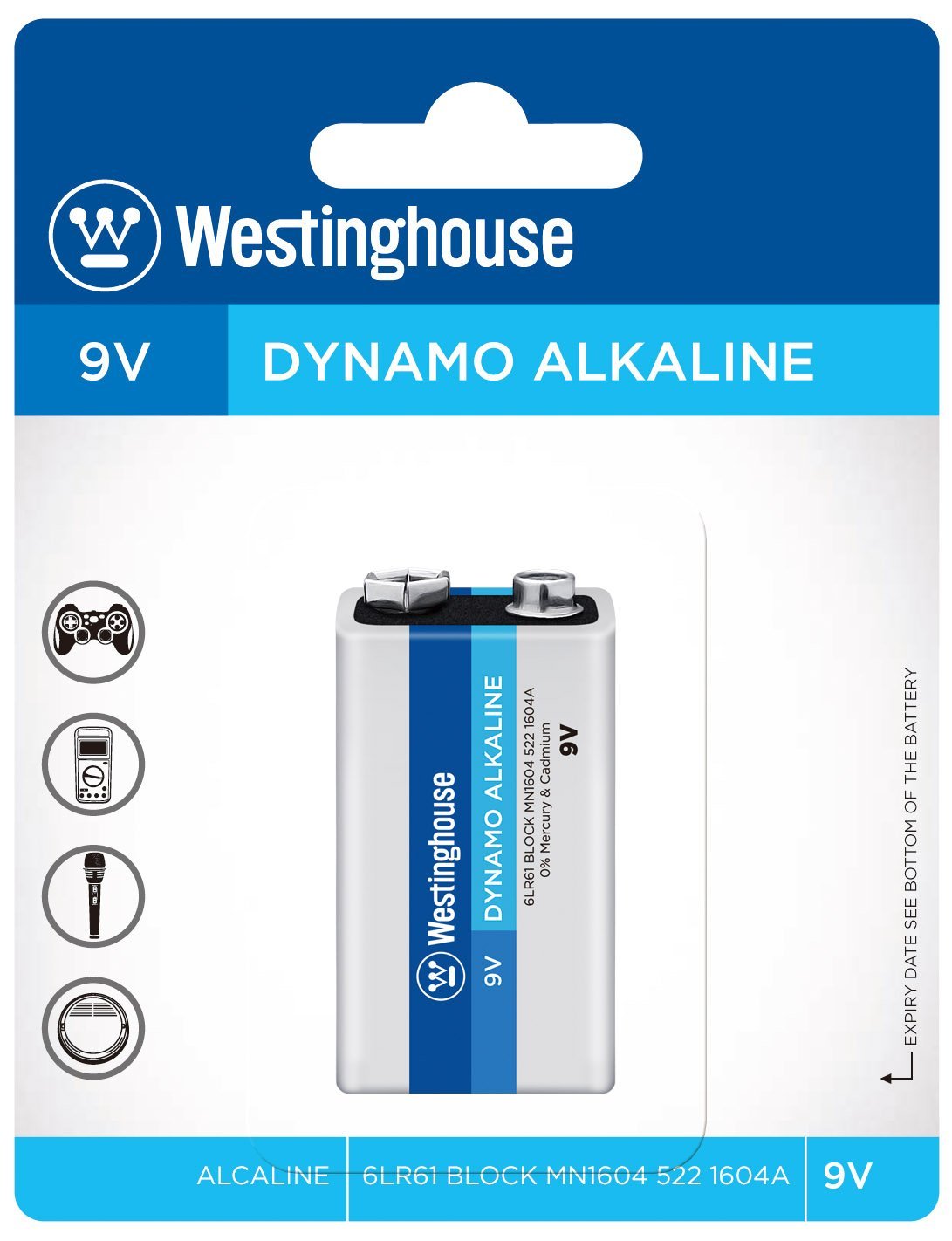 Westinghouse 9V Dynamo Alkaline - Blister Pack of 1
