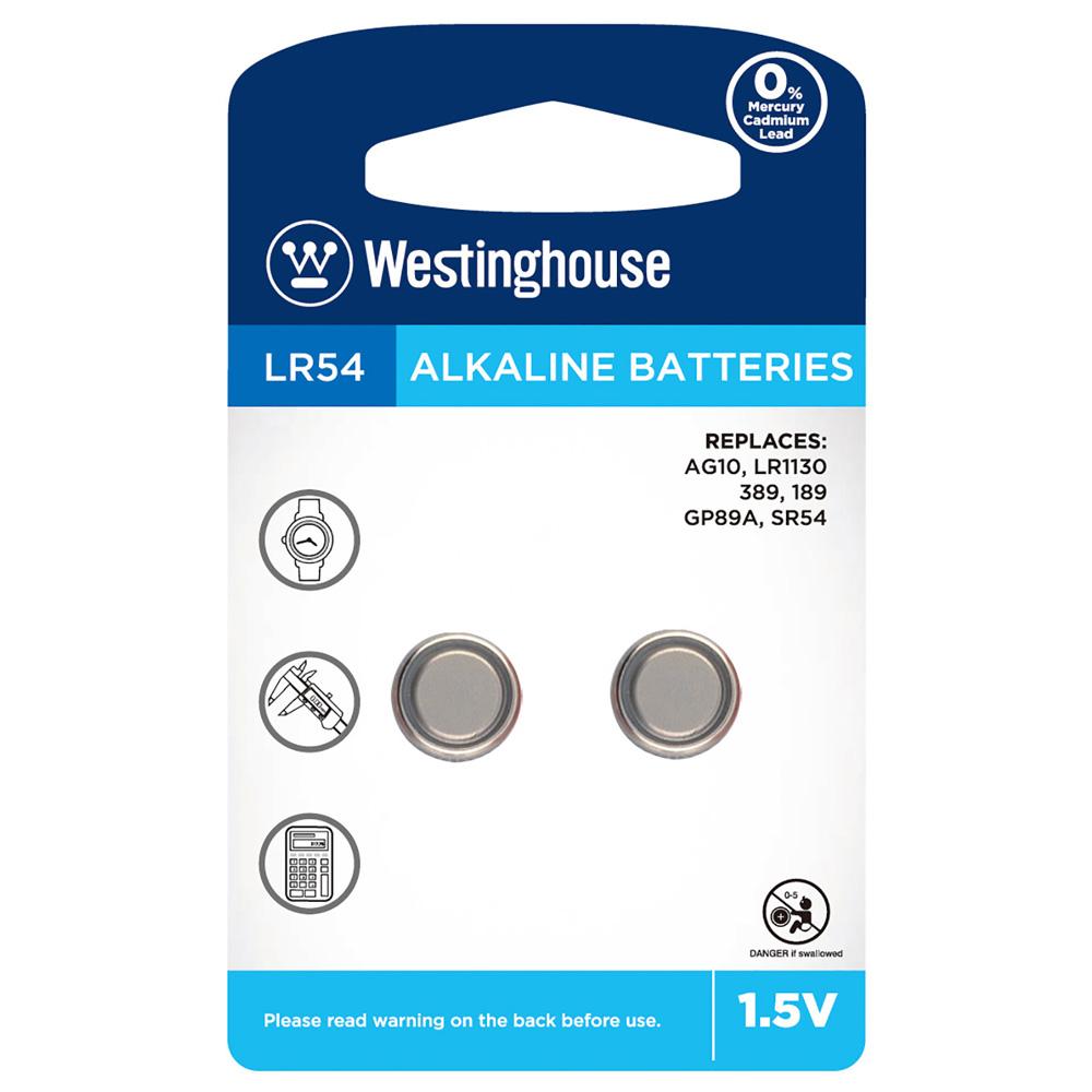 Westinghouse AG10 Alkaline 1.5V, AG10, G10, LR1130, LR54, 189, SR1130W, GP89A, 389 - 2 Pack