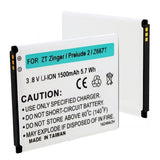Cell Phone Battery - ZTE Li3815T43P3HB151421 3.8V 1500mAh LI-ION BATTERY