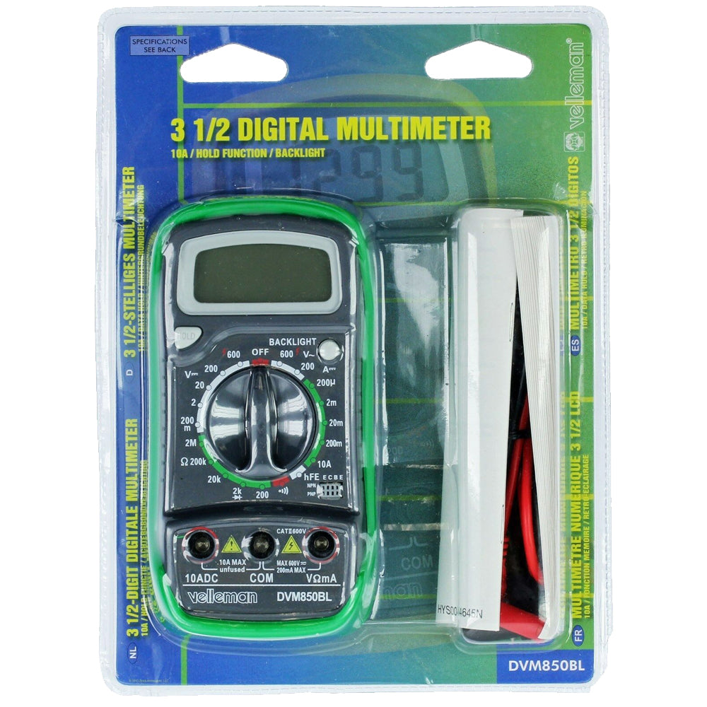 Velleman DVM850BL 3-1/2 Digit Digital Multimeter with Backlight and Protective Holster