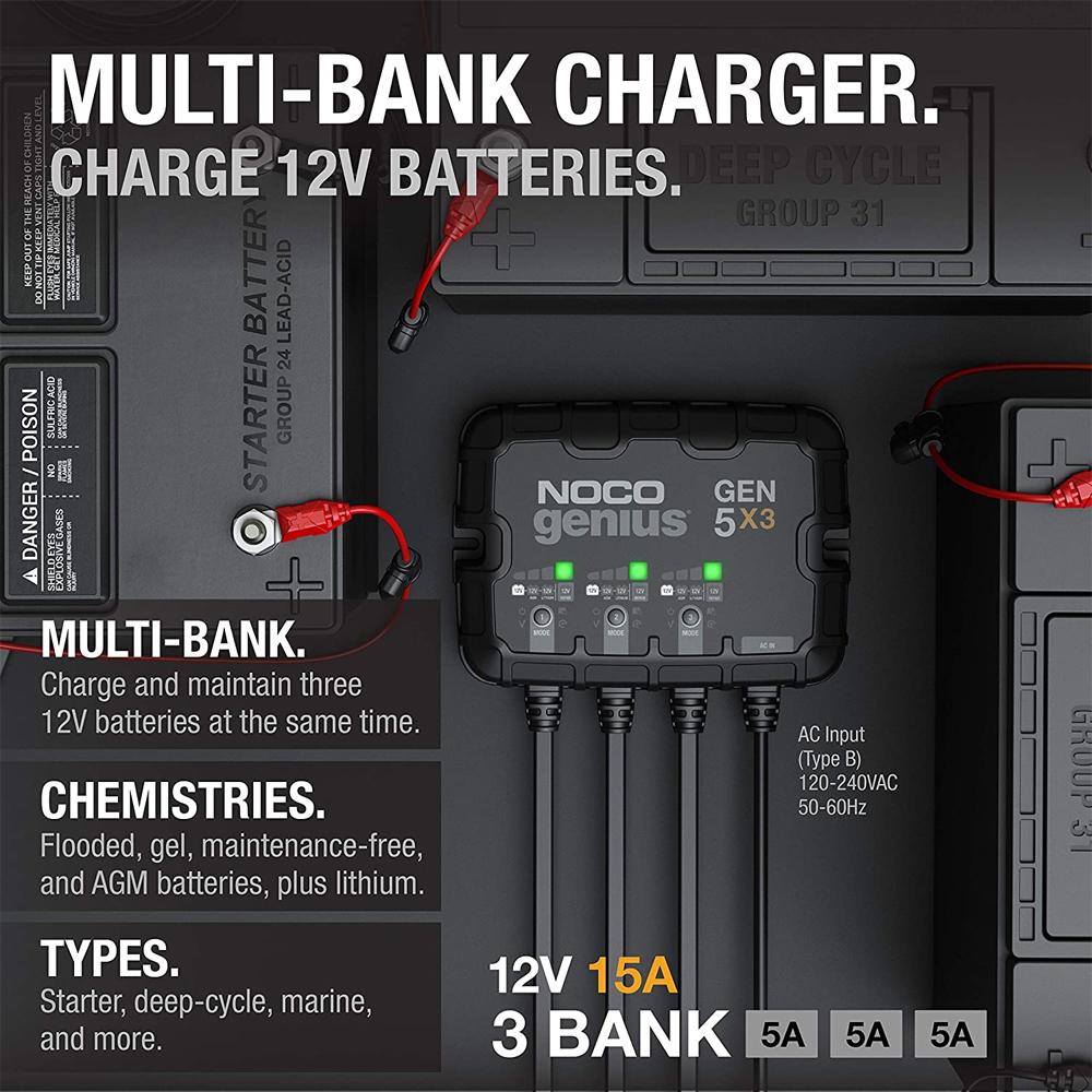 NOCO GEN5X3 - Battery Charger 3-Bank 15 Amp Onboard