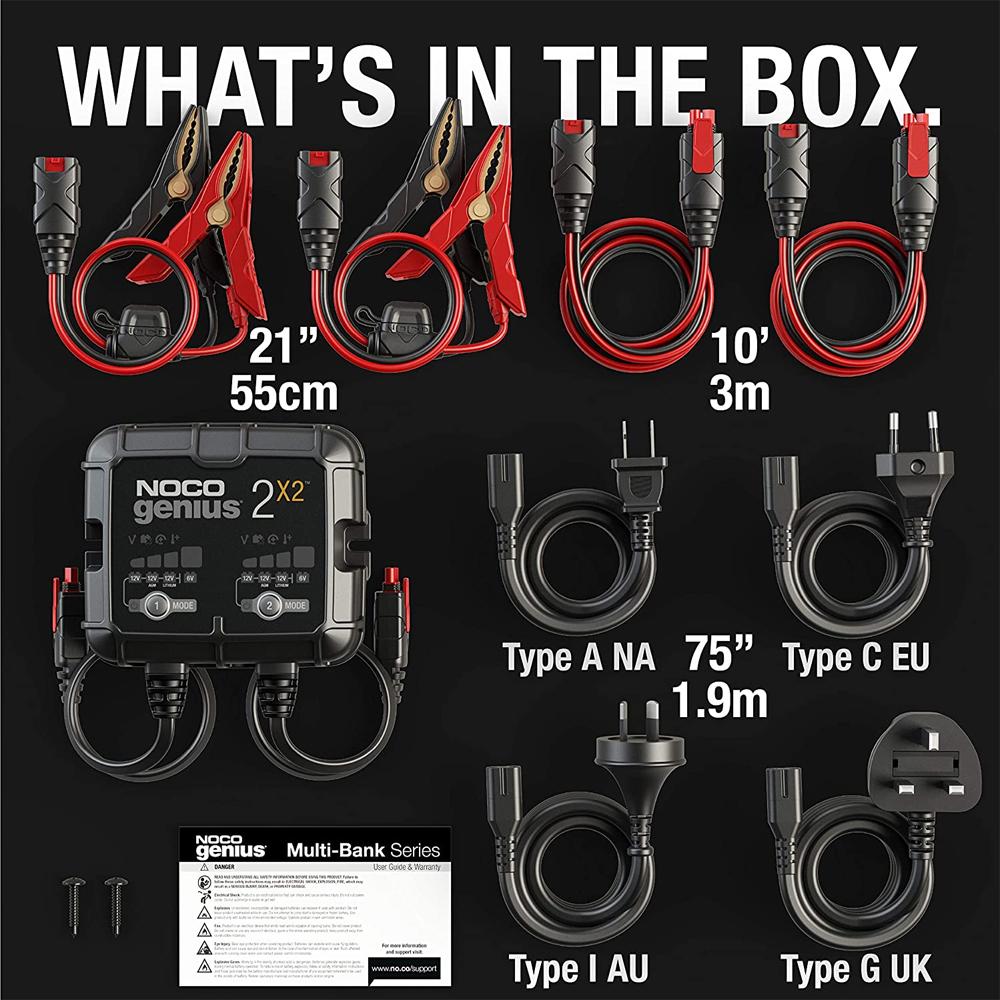 NOCO GENIUS2X2 2-Bank, 4-Amp (2A per bank) Battery Charger & Maintainer