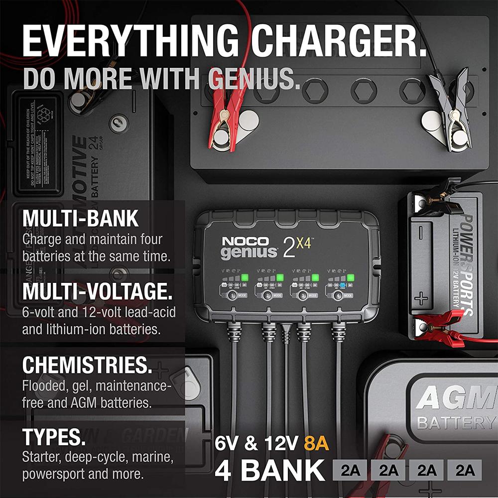 NOCO GENIUS2X4 4-Bank, 8-Amp (2A per bank)  Battery Charger & Maintainer