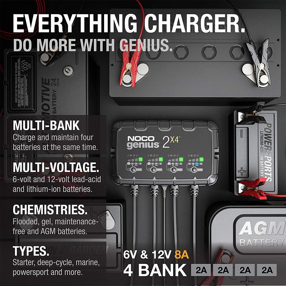 NOCO GENIUS2X4 4-Bank, 8-Amp (2A per bank)  Battery Charger & Maintainer