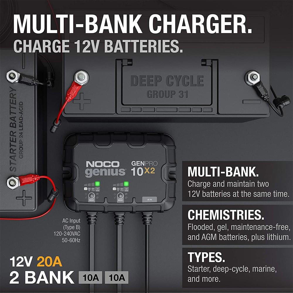 NOCO GENPRO10X2 2-Bank 20A Onboard Battery Charger & Maintainer