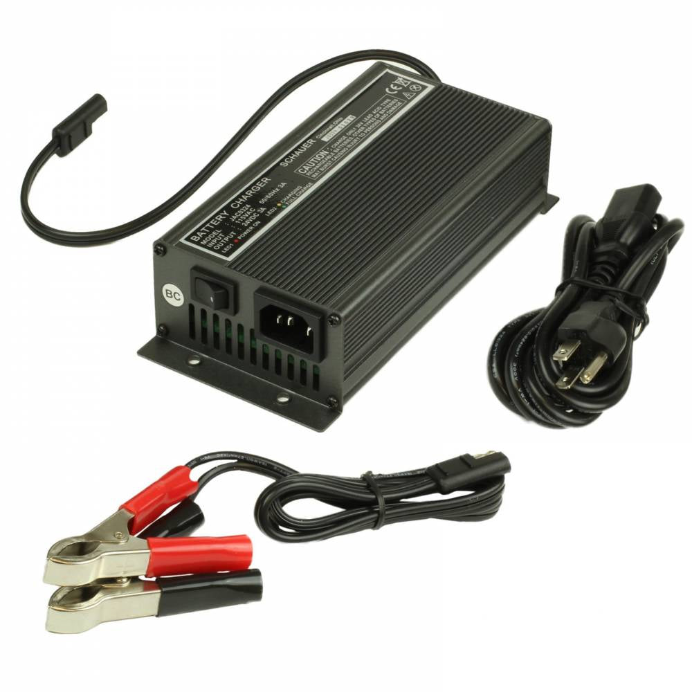 JAC0324-C - Schauer 24V, 3A Fully Automatic Electronic Charger/Maintainer - 115VAC - Battery Clips