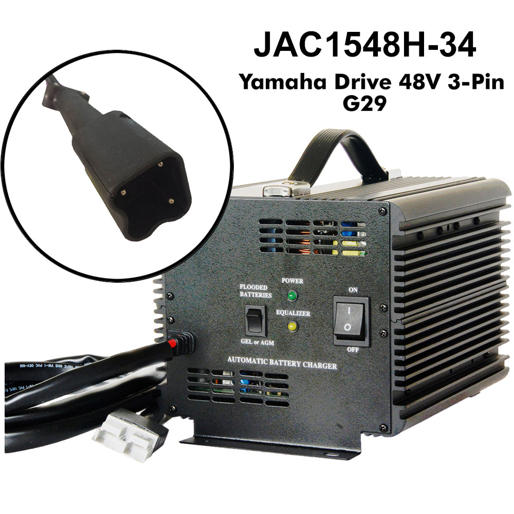 JAC1548H - Schauer 48V, 15A Fully Automatic Electronic Golf Cart Charger/Maintainer - Auto-Sensing 120/240VAC - Includes Choice of Golf Cart Plug or Other DC Connector