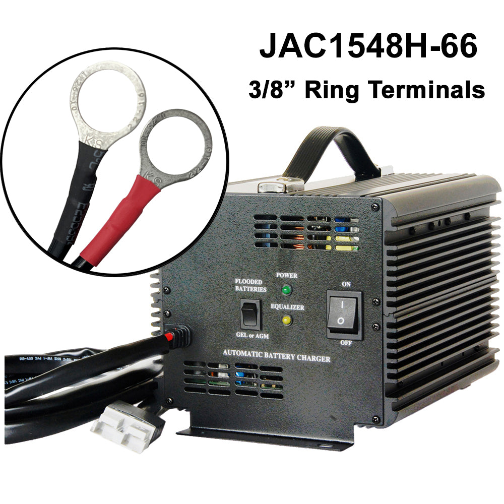 JAC1548H - Schauer 48V, 15A Fully Automatic Electronic Golf Cart Charger/Maintainer - Auto-Sensing 120/240VAC - Includes Choice of Golf Cart Plug or Other DC Connector