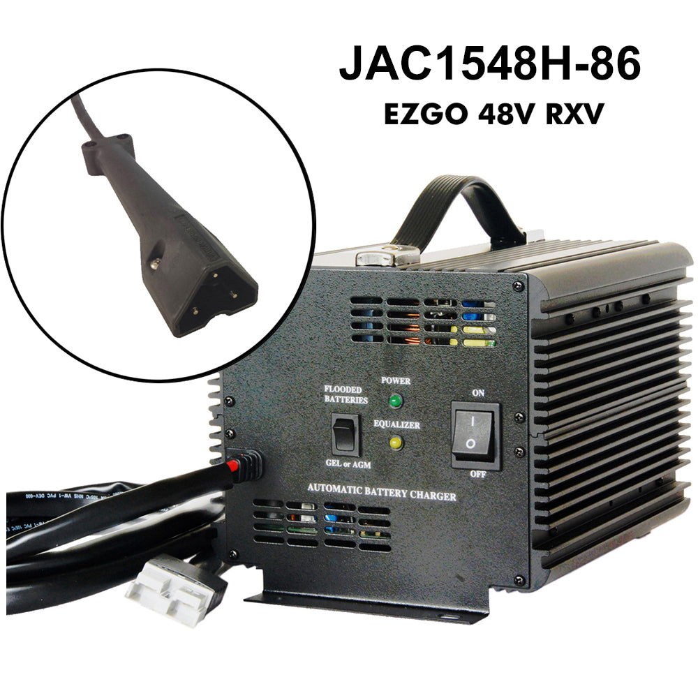 JAC1548H - Schauer 48V, 15A Fully Automatic Electronic Golf Cart Charger/Maintainer - Auto-Sensing 120/240VAC - Includes Choice of Golf Cart Plug or Other DC Connector