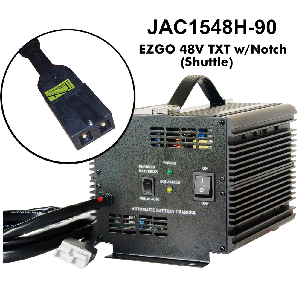 JAC1548H - Schauer 48V, 15A Fully Automatic Electronic Golf Cart Charger/Maintainer - Auto-Sensing 120/240VAC - Includes Choice of Golf Cart Plug or Other DC Connector