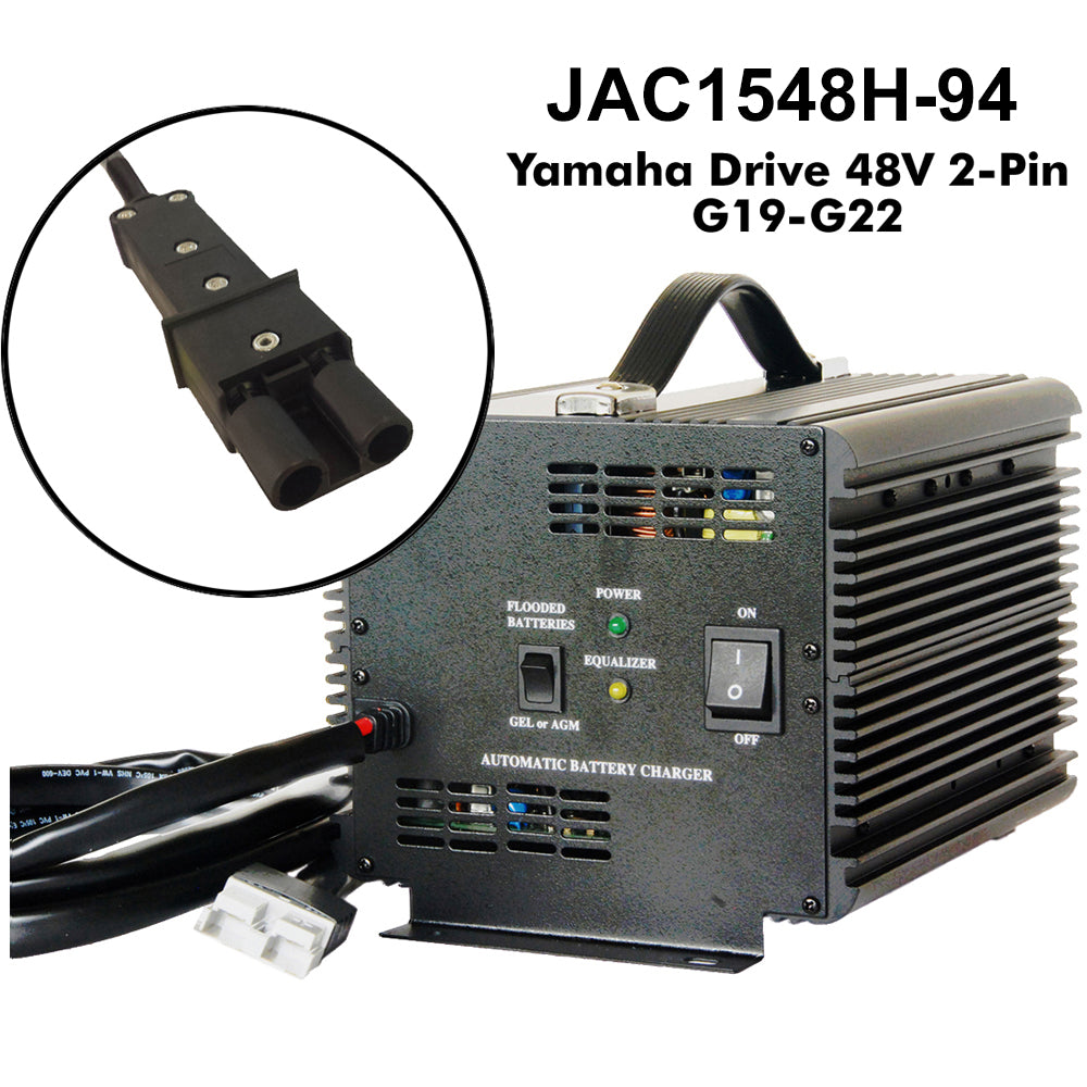 JAC1548H - Schauer 48V, 15A Fully Automatic Electronic Golf Cart Charger/Maintainer - Auto-Sensing 120/240VAC - Includes Choice of Golf Cart Plug or Other DC Connector