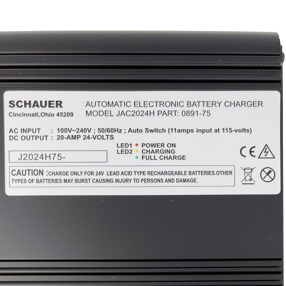 JAC2024H-SEC - REFURBISHED Schauer 24V, 20A Intelligent Electronic Charger with Float/Maintenance Mode - Includes Choice of DC Connector