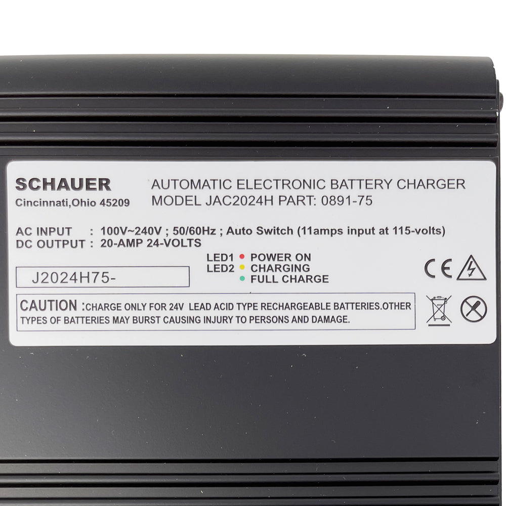 JAC2024H - Schauer 24V, 20A Intelligent Electronic Charger with Float/Maintenance Mode - Includes Choice of DC Connector