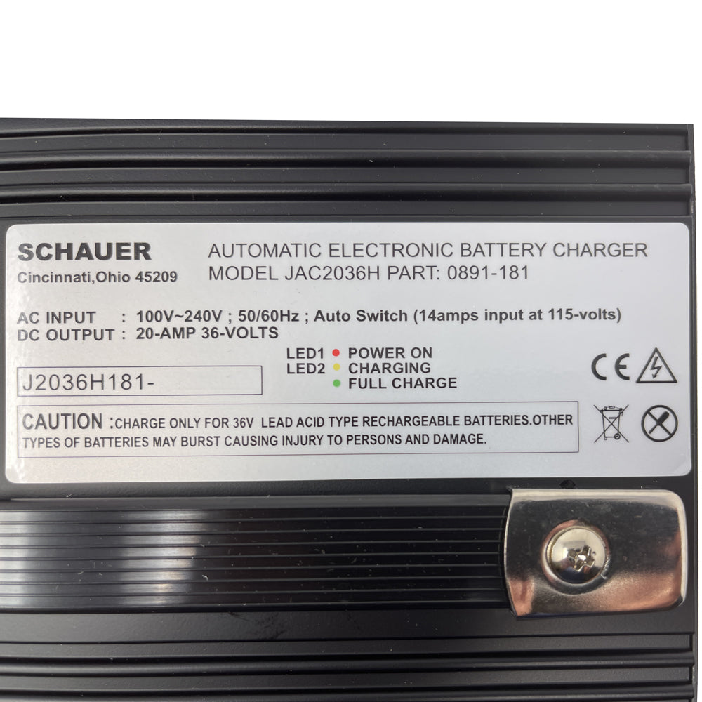 JAC2036H - Schauer 36V, 20A Fully Automatic Electronic Golf Cart Charger/Maintainer - Auto-Sensing 120/240VAC - Includes Choice of Golf Cart Plug or Other DC Connector