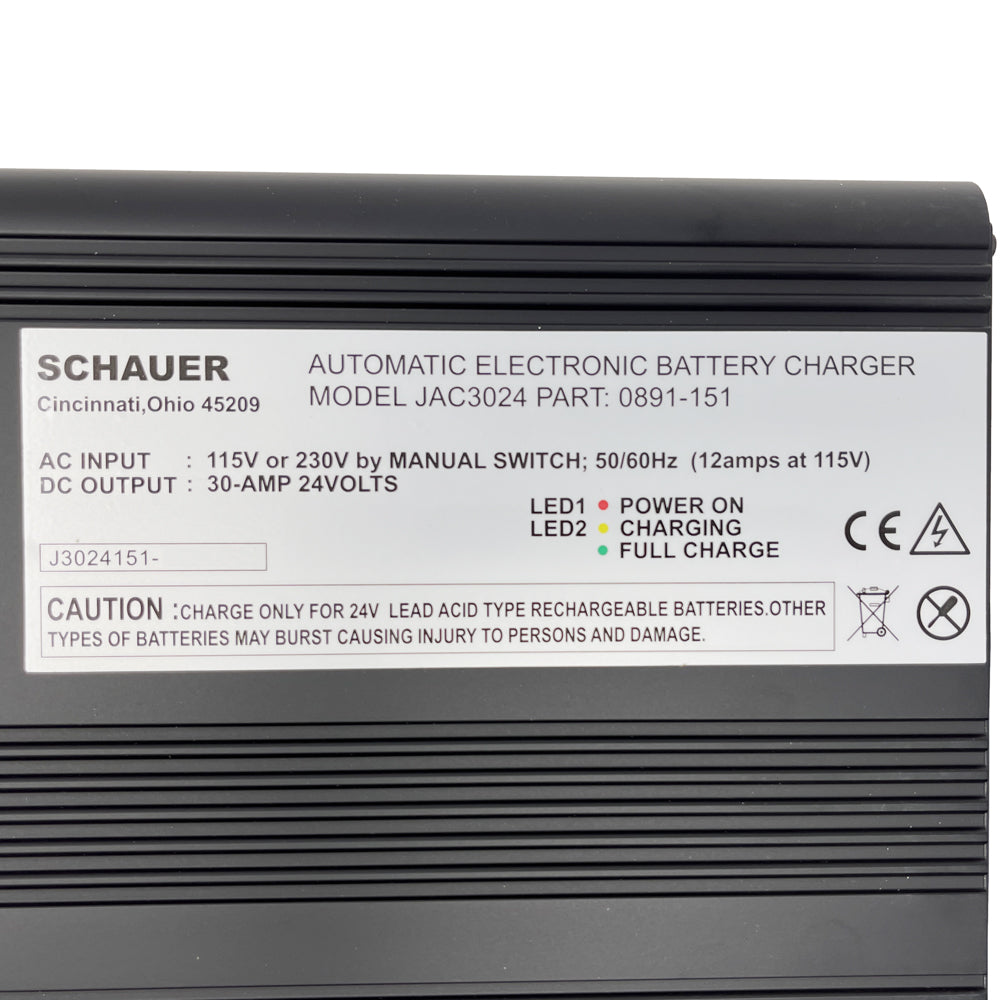 JAC3024 - Schauer 24V, 30A Intelligent Electronic Charger with Float/Maintenance Mode - Includes Choice of DC Connector