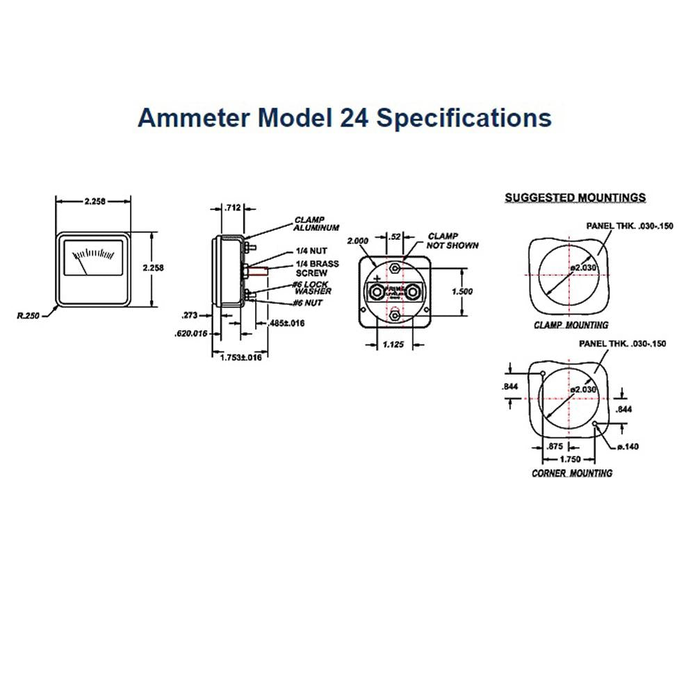 PR24-40B - Amp Meter 0-40A w/Boost Metal Face Clamp-Mount Heavy-Duty for Battery Chargers