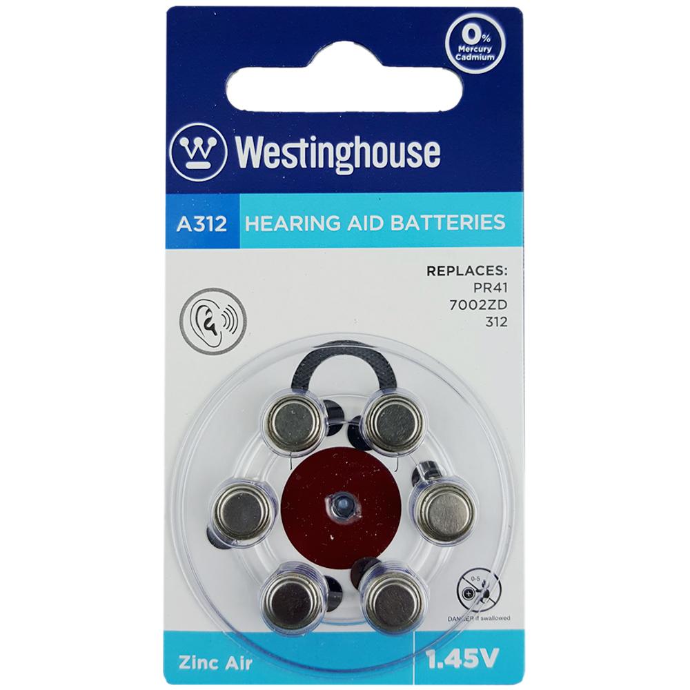 Westinghouse A312 Zinc Air Hearing Aid Battery - 6 pack