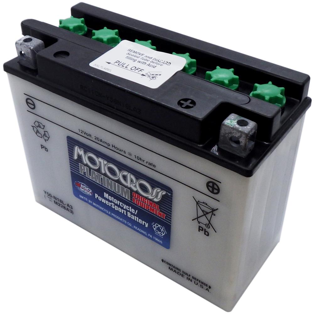 Y50-N18L-A3 High Perf Conv 12V MC Battery, Dry Charged 20 AH, M228A3