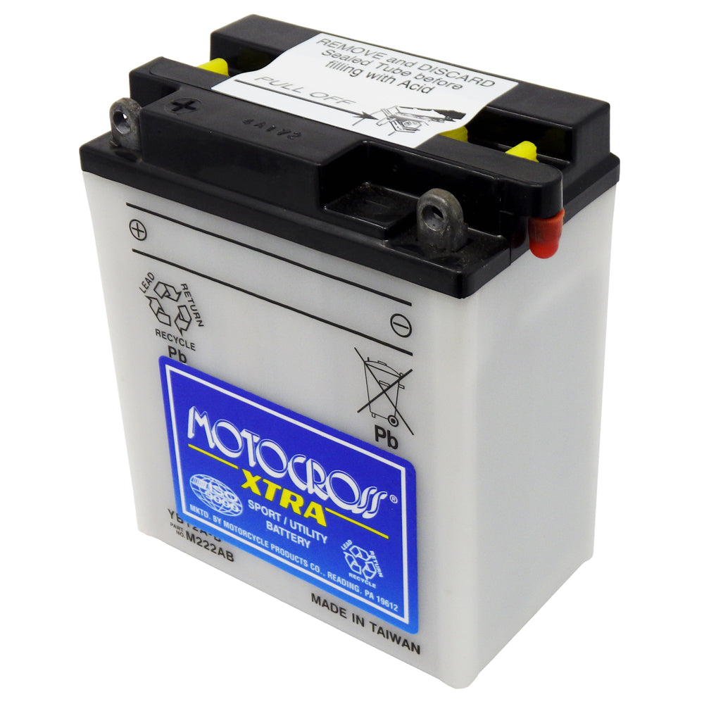 YB12A-B High Perf Conv 12V MC Battery, Dry Charged 12 AH, M222AB