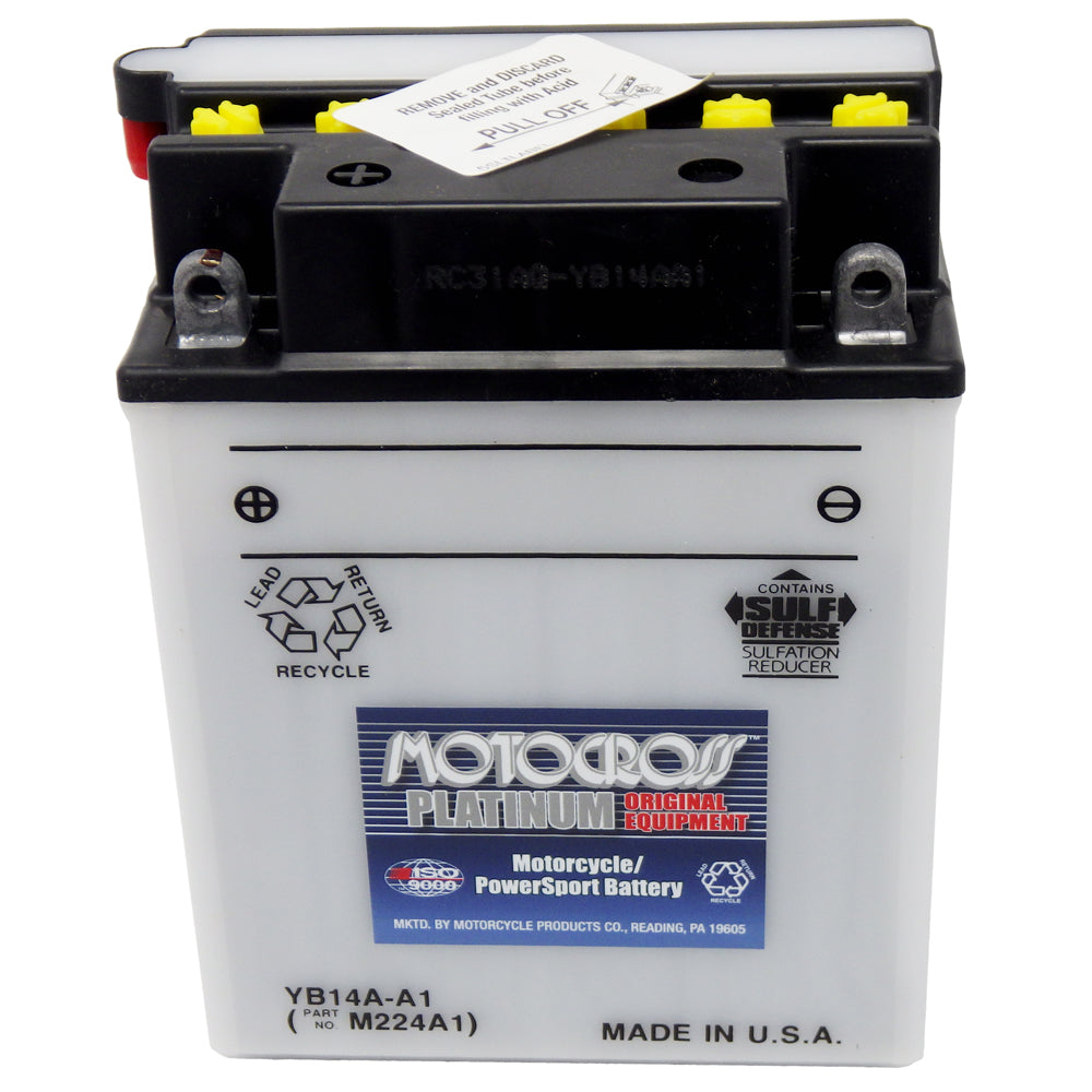 YB14A-A1 High Perf Conv 12V MC Battery, Dry Charged 14 AH, M224A1