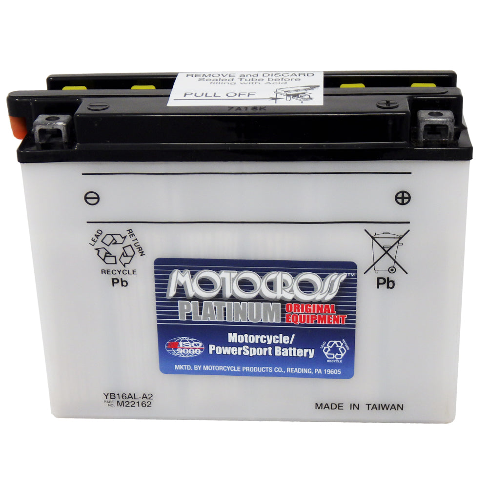 YB16AL-A2 High Perf Conv 12V MC Battery, Dry Charged 16 AH, M32162