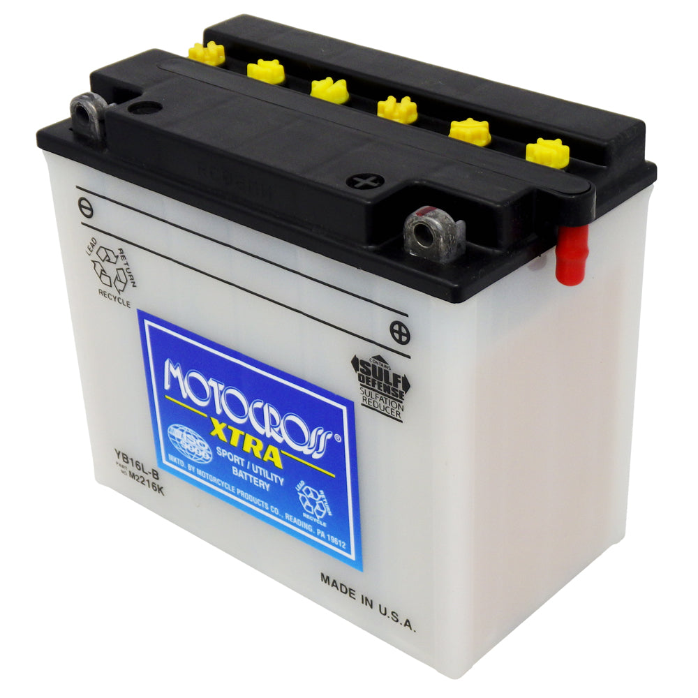 YB16L-B High Perf Conv 12V MC Battery, Dry Charged 19 AH, M2216K