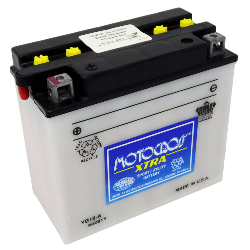 YB18-A High Perf Conv 12V MC Battery, Dry Charged 18 AH, M2281Y
