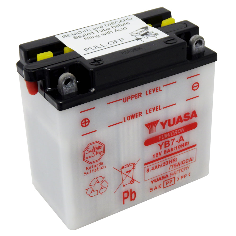 YB7-A High Perf Conv 12V MC Battery, Dry Charged 8 AH, M227AY