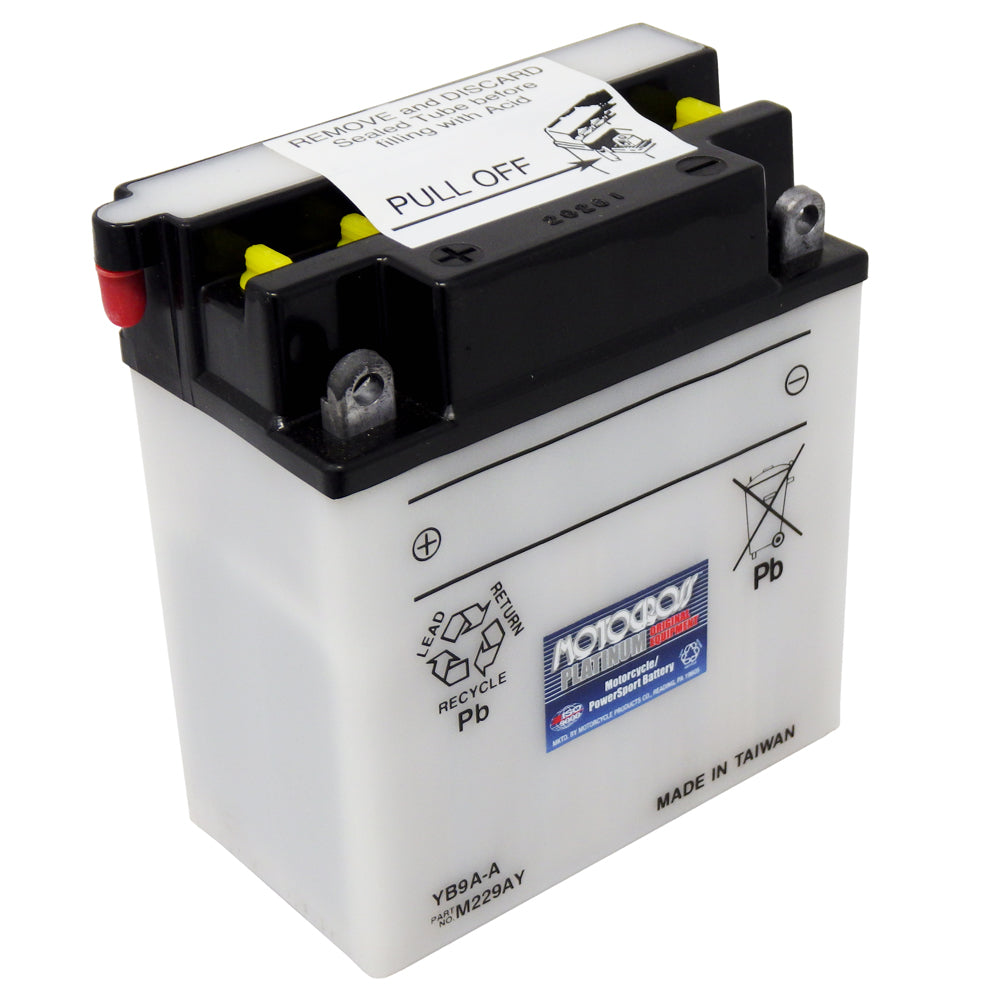 YB9A-A High Perf Conv 12V MC Battery, Dry Charged 9 AH, M229AY