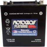 YIX30L-BS 12V AGM MC Battery, Dry Charged w/Acid Pack 30 AH, 400 CCA  M6230X