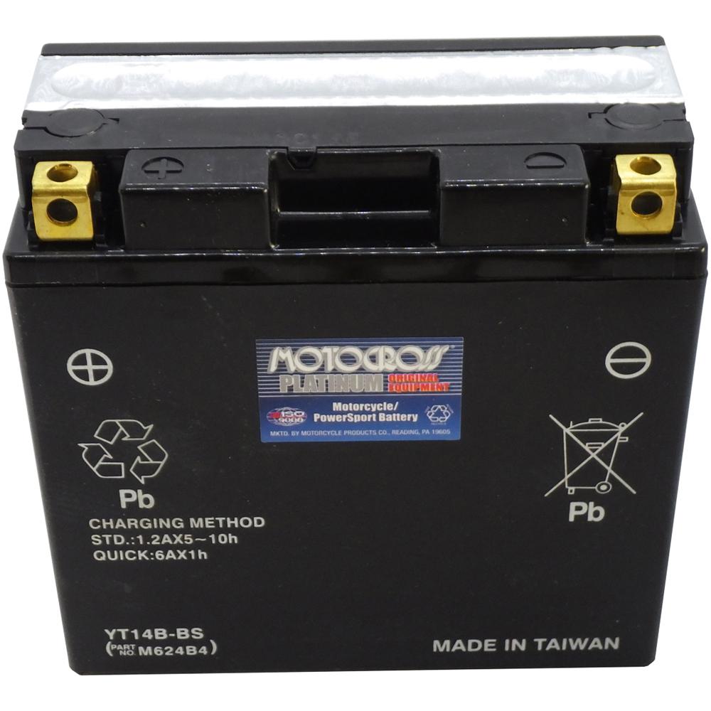 YT14B-BS 12V AGM MC Battery, Dry Charged w/Acid Pack 12 AH, 210 CCA  M624B4