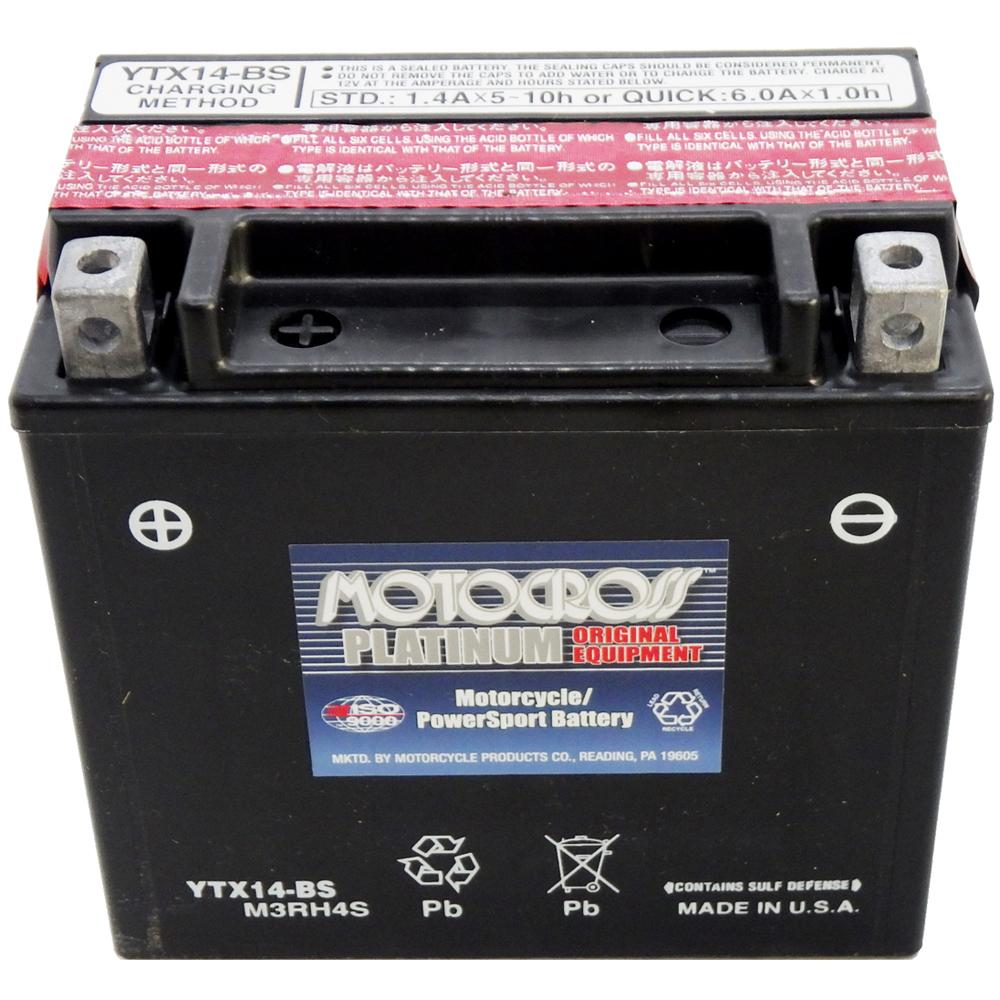 YTX14-BS 12V AGM MC Battery, Dry Charged w/Acid Pack 12 AH, 200 CCA  M3RH4S