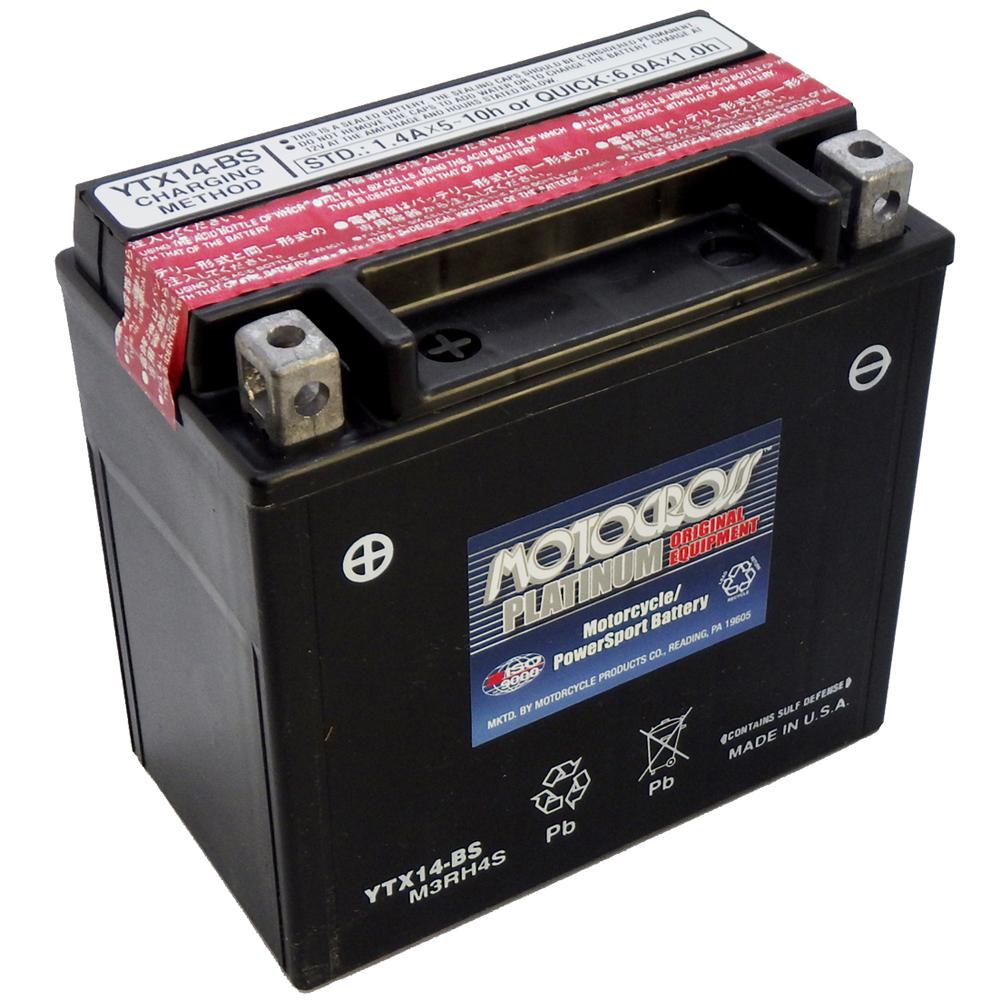 YTX14-BS 12V AGM MC Battery, Dry Charged w/Acid Pack 12 AH, 200