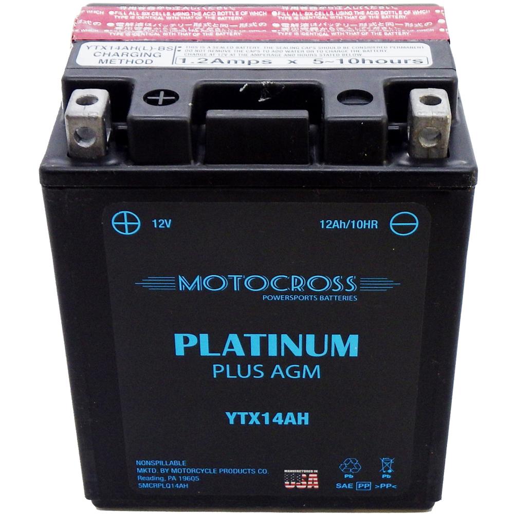 YTX14AH-BS High Performance 12V AGM MC Battery, Dry Charged w/Acid Pack 12 AH, 210 CCA  M62H4A
