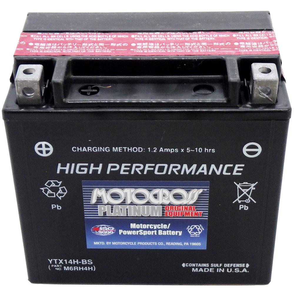 YTX14H-BS High Performance 12V AGM MC Battery, Dry Charged w/Acid Pack 12 AH, 240 CCA  M6RH4H