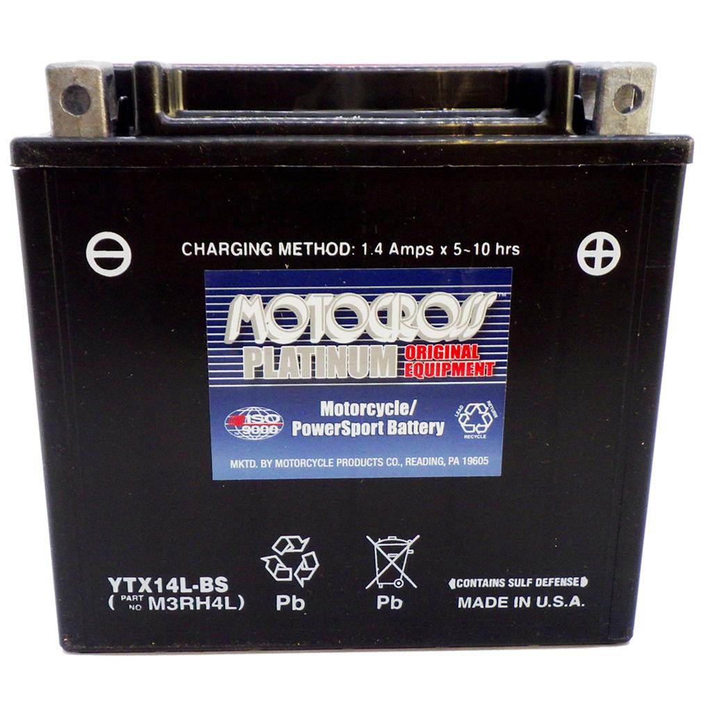 YTX14L-BS 12V AGM MC Battery, Dry Charged w/Acid Pack 12 AH, 200