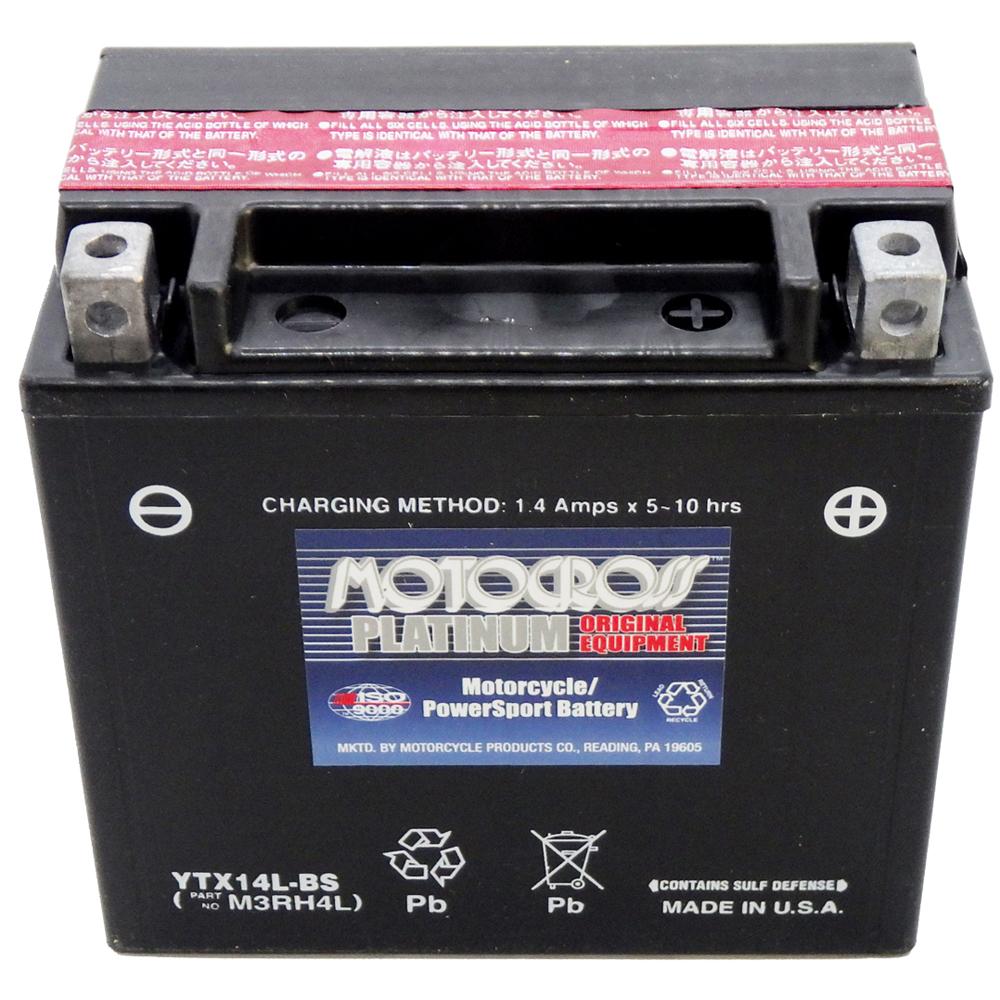 YTX14-BS 12V AGM MC Battery, Dry Charged w/Acid Pack 12 AH, 200 CCA M3 —  PLP Battery Supply