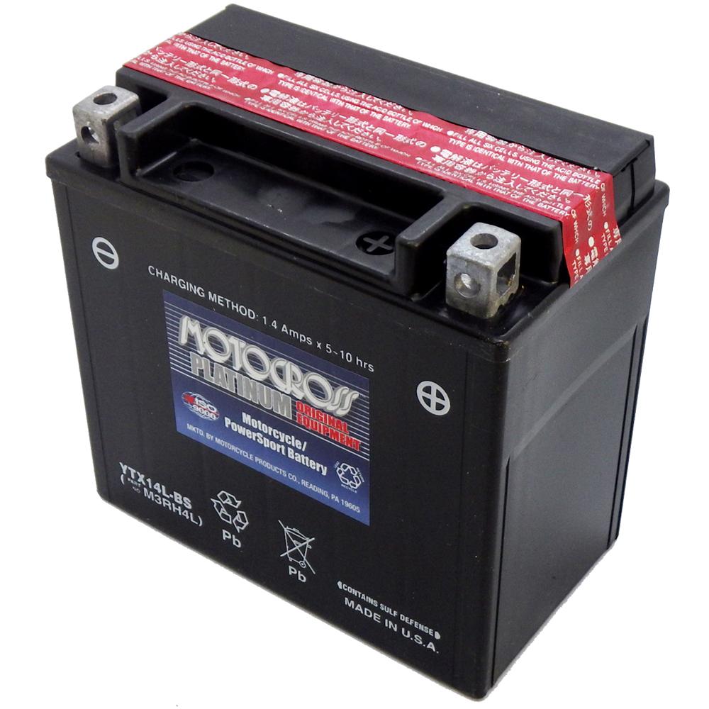 YTX14L-BS 12V AGM MC Battery, Dry Charged w/Acid Pack 12 AH, 200 CCA  M3RH4L