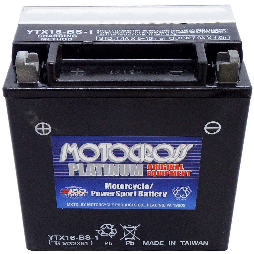 YTX16-BS-1 12V AGM MC Battery, Dry Charged w/Acid Pack 14 AH, 230 CCA  M32X61