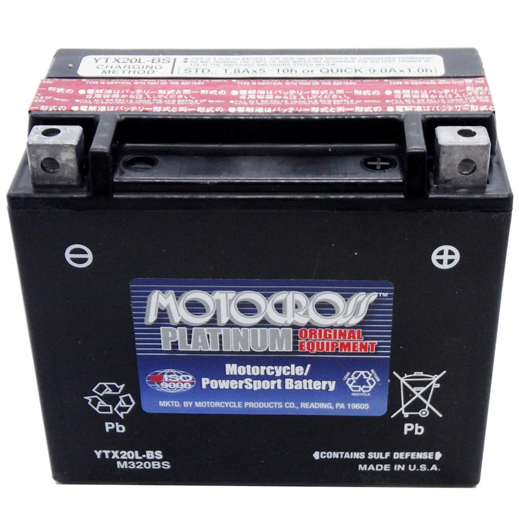 YTX20L-BS 12V AGM MC Battery, Dry Charged w/Acid Pack 18 AH, 270 CCA  M320BS