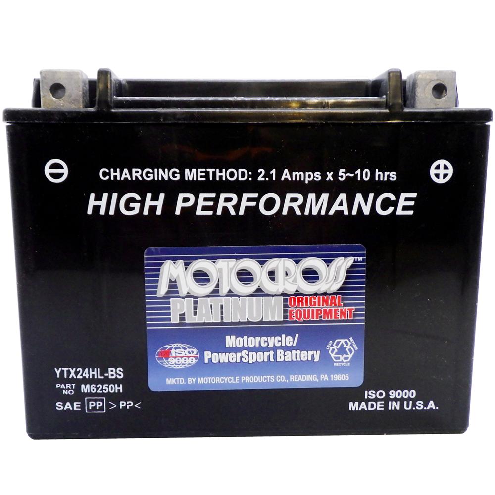 YTX24HL-BS High Performance 12V AGM MC Battery, Dry Charged w/Acid Pack 21 AH, 350 CCA  M6250H