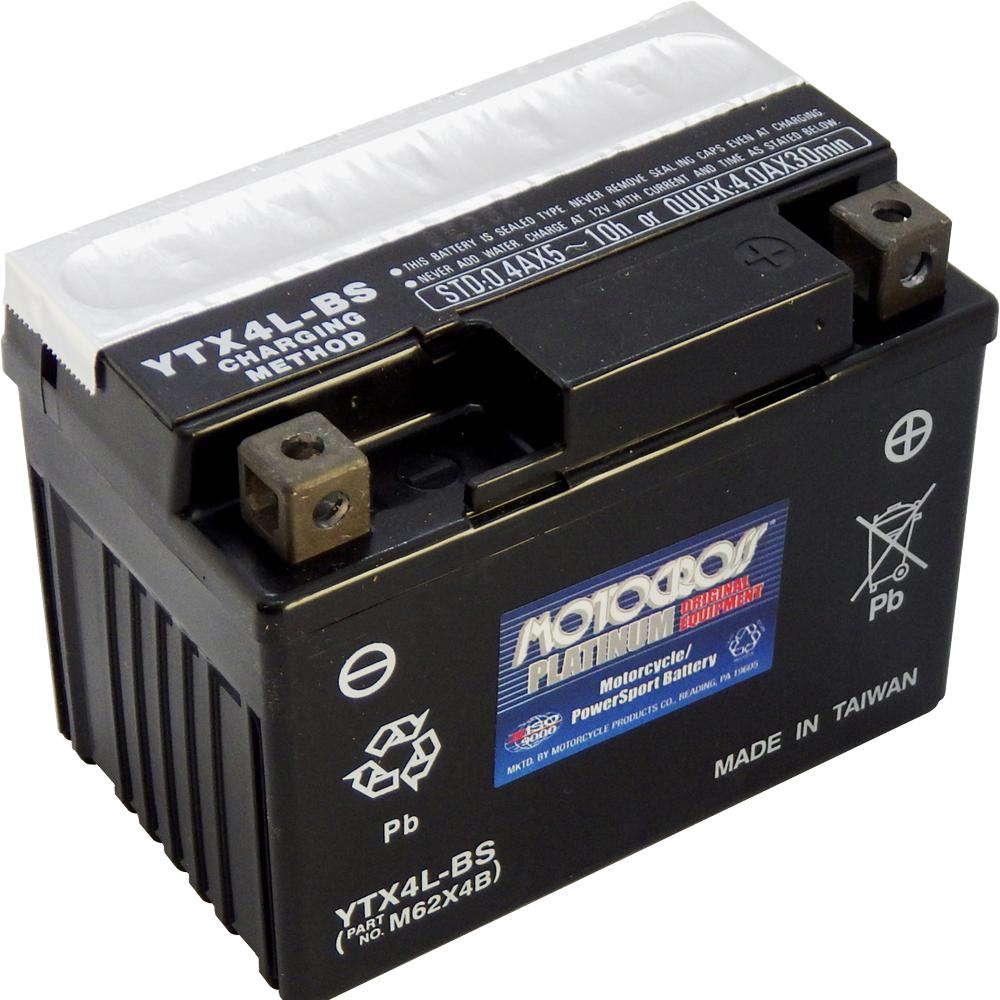 YTX4L-BS 12V AGM MC Battery, Dry Charged w/Acid Pack 3 AH, 50 CCA  M62X4B