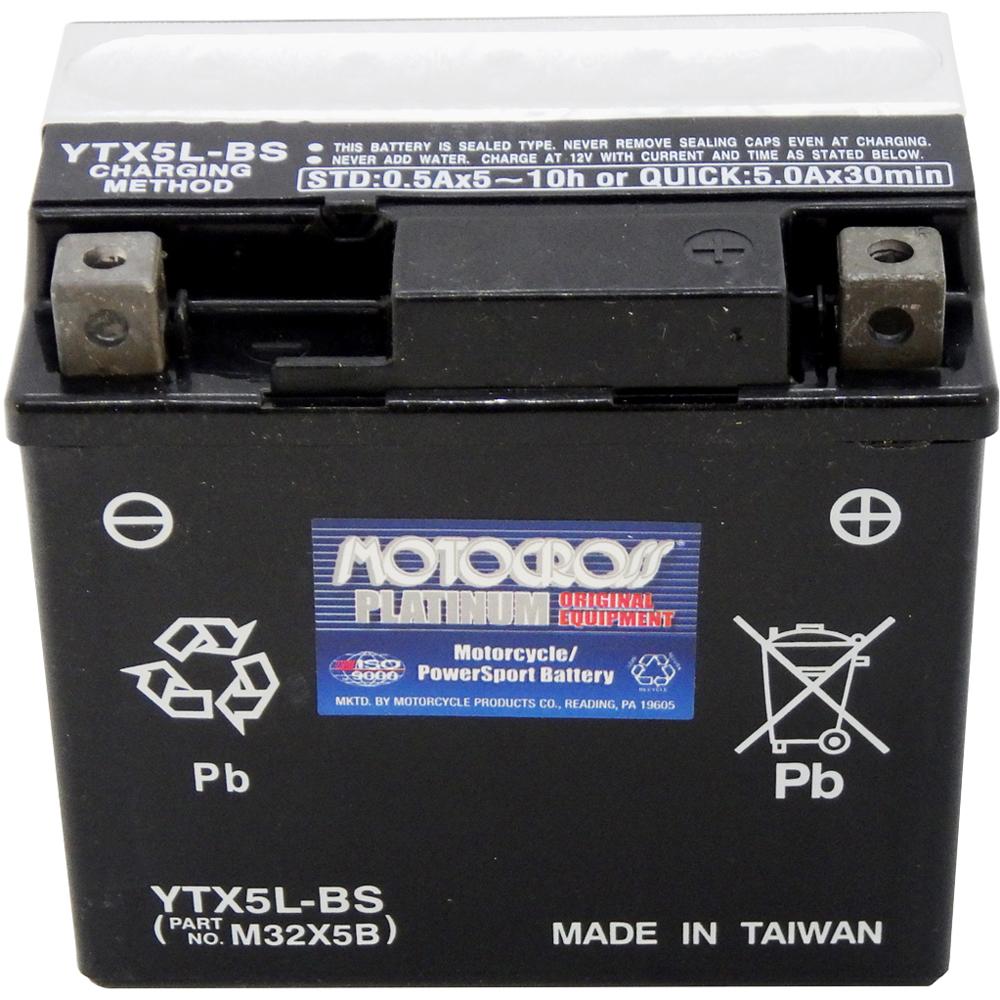 YTX5L-BS 12V AGM MC Battery, Dry Charged w/Acid Pack 4 AH, 80 CCA  M32X5B