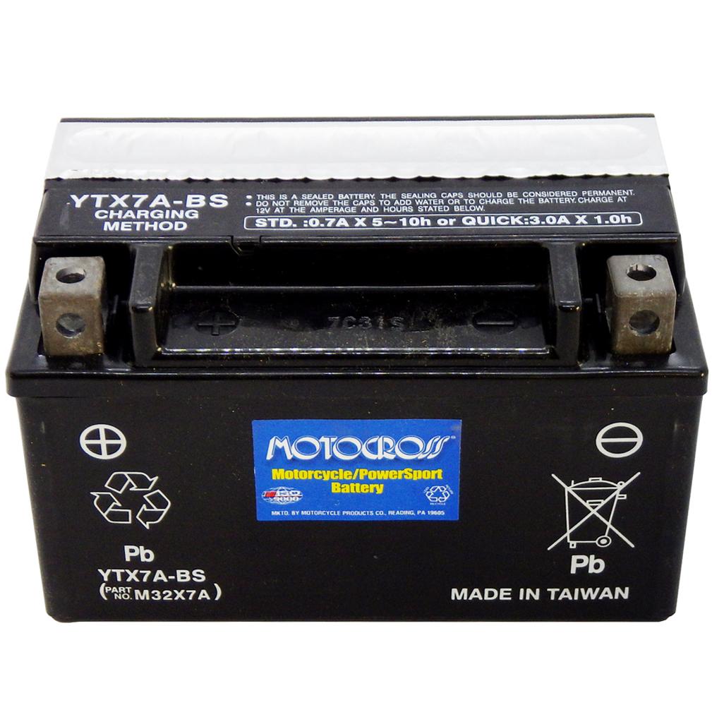 YTX7A-BS 12V AGM MC Battery, Dry Charged w/Acid Pack 6 AH, 105 CCA  M32X7A