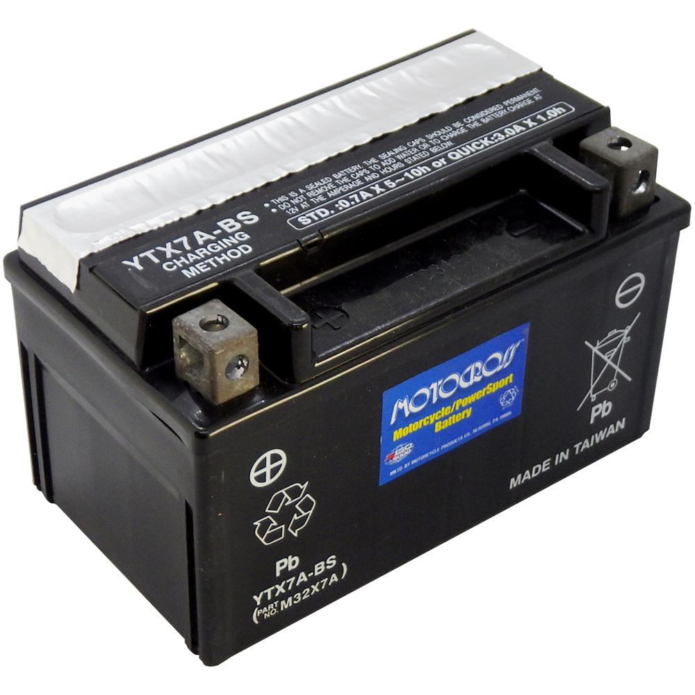 YTX7A-BS 12V AGM MC Battery, Dry Charged w/Acid Pack 6 AH, 105 CCA  M32X7A
