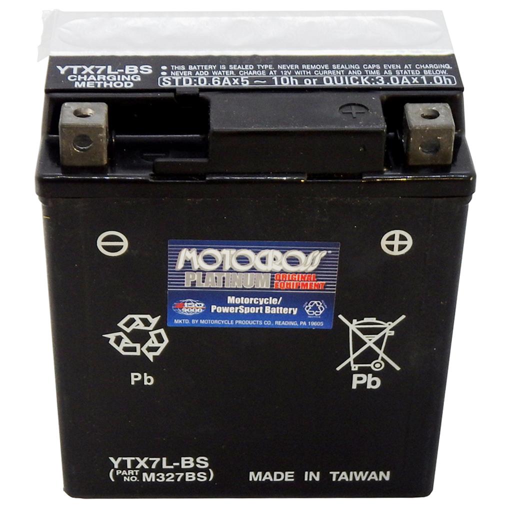 YTX7L-BS 12V AGM MC Battery, Dry Charged w/Acid Pack 6 AH, 100 CCA  M327BS