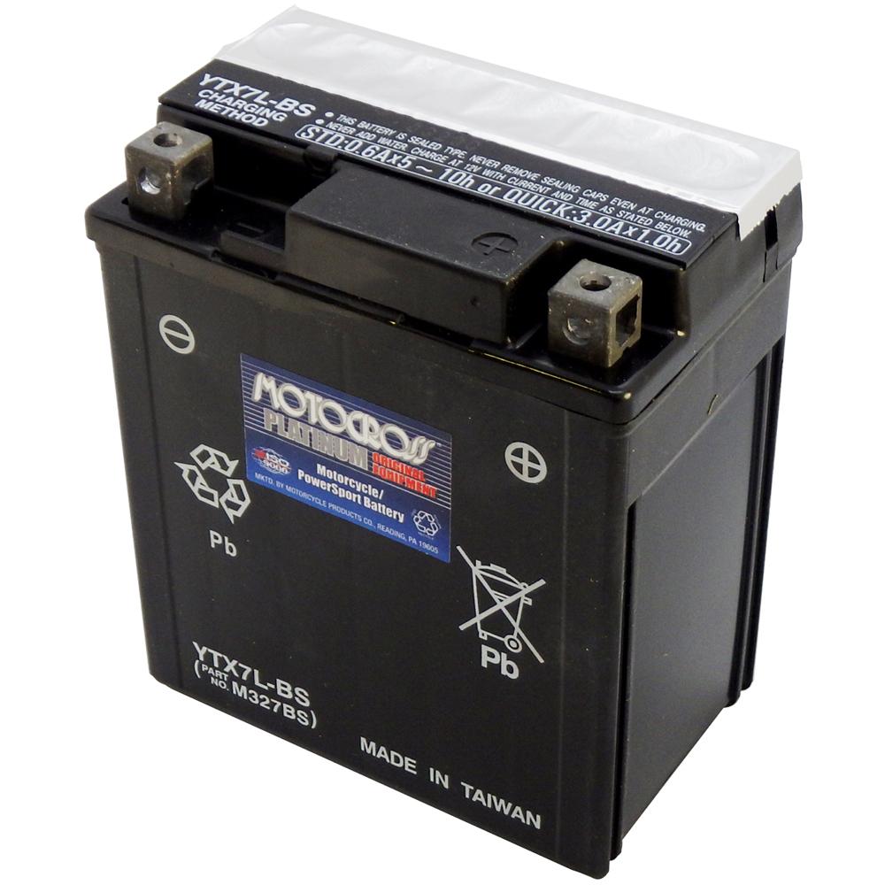 YTX7L-BS 12V AGM MC Battery, Dry Charged w/Acid Pack 6 AH, 100 CCA  M327BS