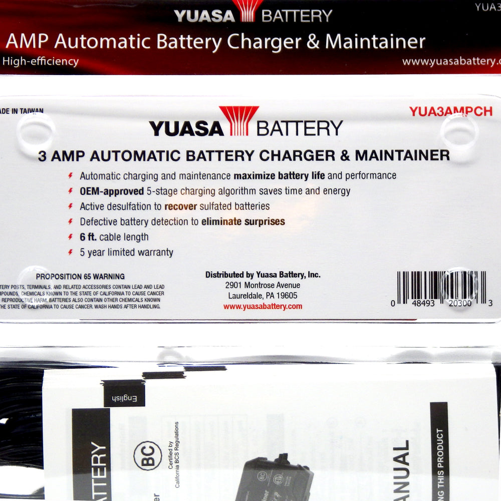 YUASA 12 Volt, 3 Amp Automatic Battery Charger and Maintainer