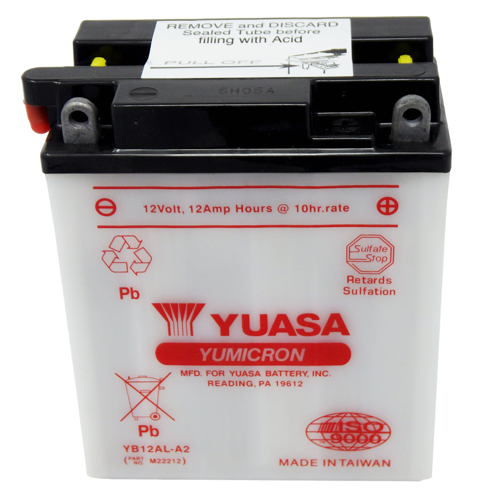 YB12AL-A2 High Perf Conv 12V MC Battery, Dry Charged 12 AH, M22212