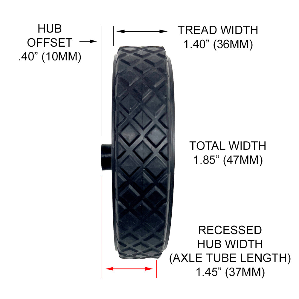 696563 - 2 Wheel Kit, 6" Black Plastic w/Diamond Rubber Tread for 3/8" Axle Shaft, includes Axle Caps